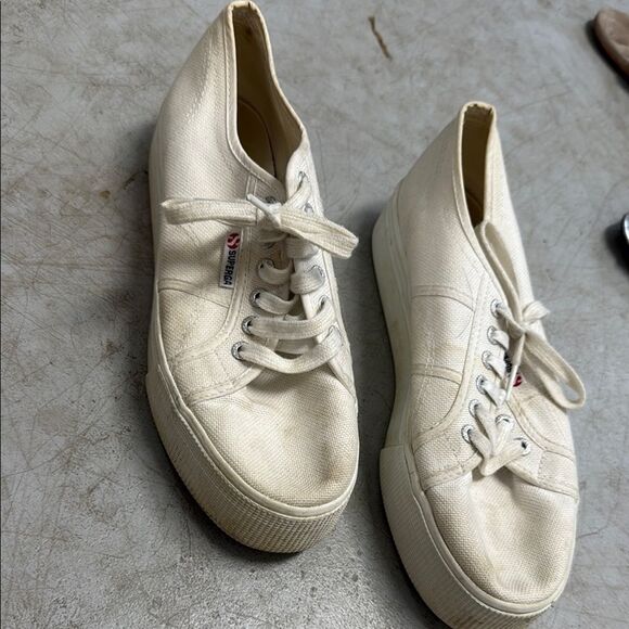 Superga White Platform Sneakers Canvas Sneakers - Size 41 - Great Condition - Picture 1 of 5
